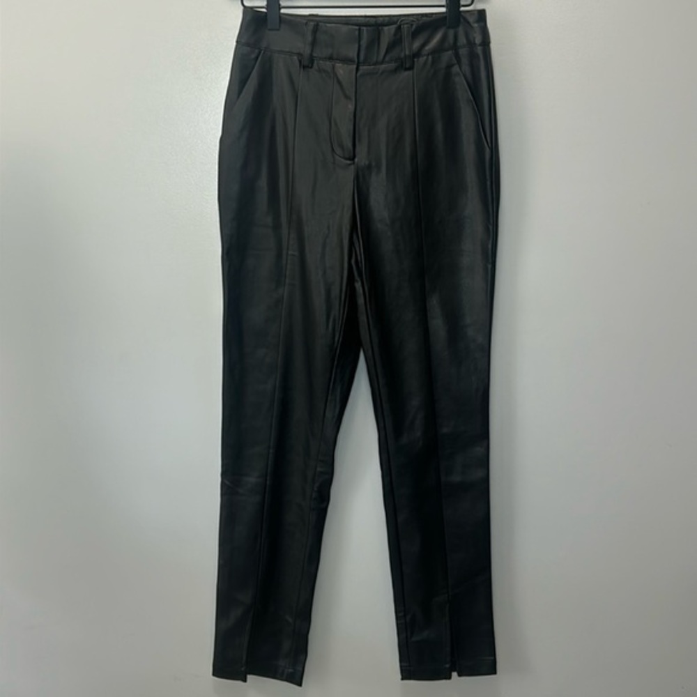 "NWT" New York & Company Faux Leather Seamed Straight Leg Pants‎ Black-Size XS